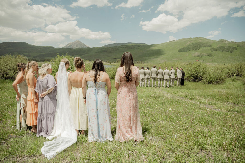 bride first look with groomsmen candid reactions