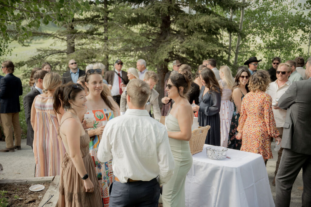 friends and family gathered in small groups