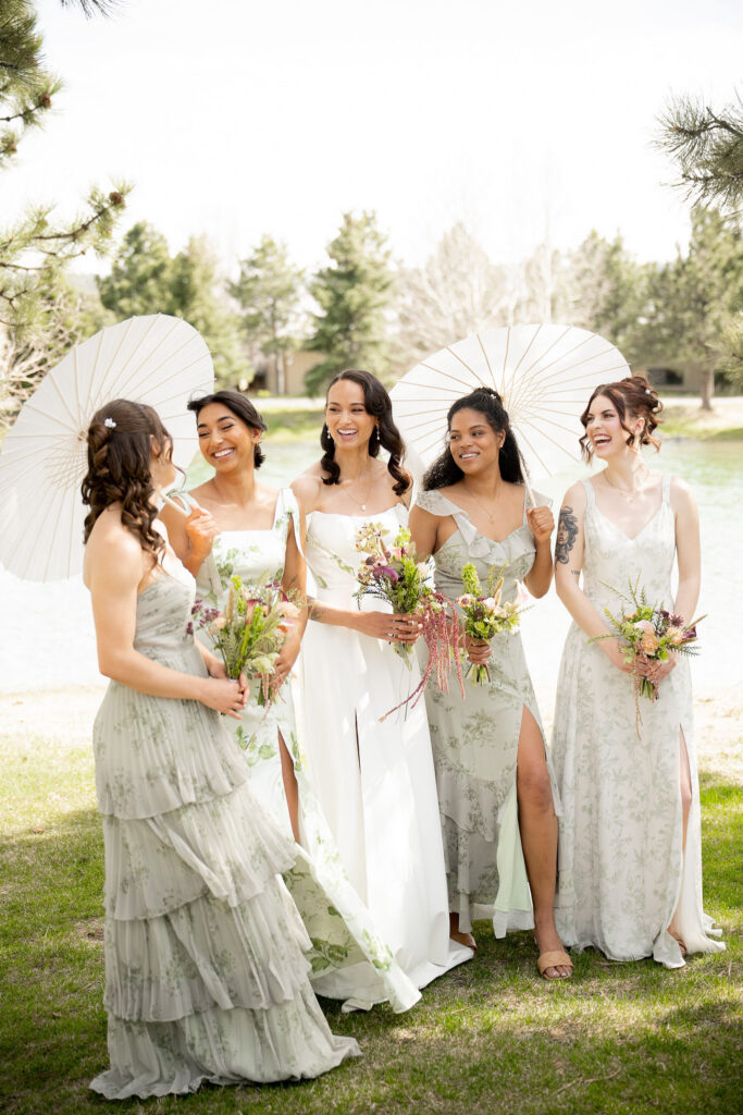 Bridesmaids sharing laughs