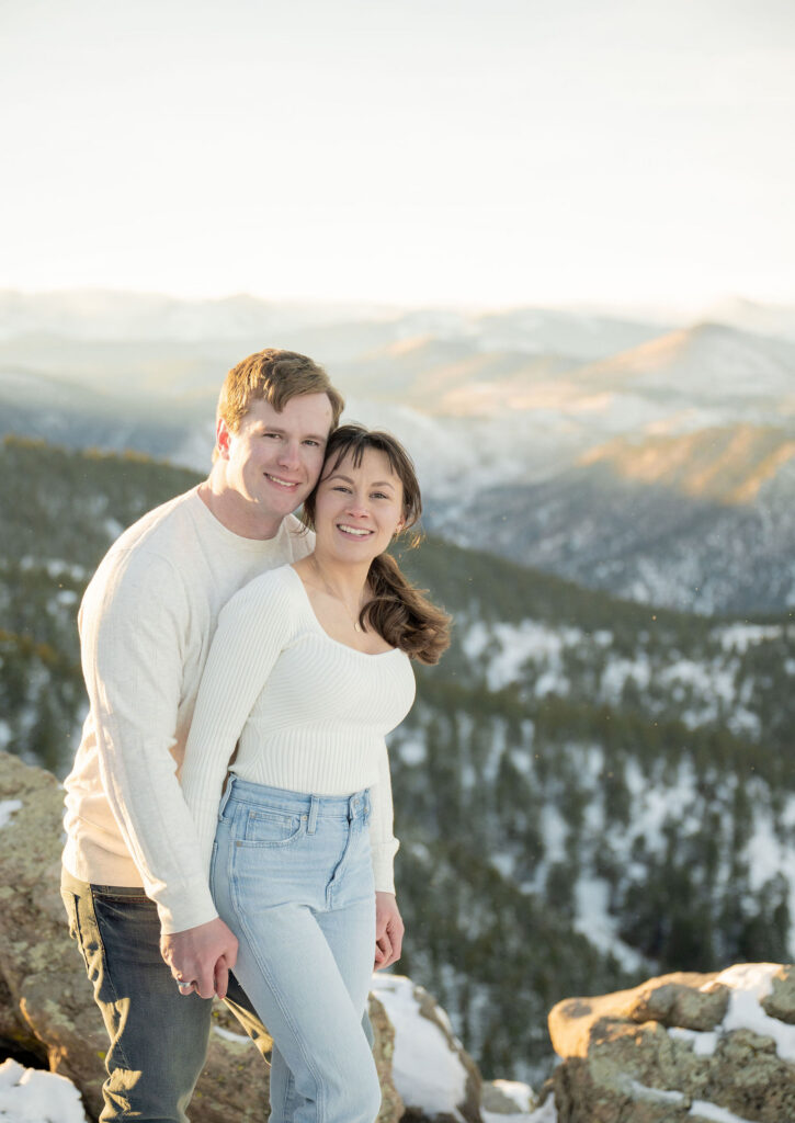 Outdoor winter engagement session in Boulder mountains