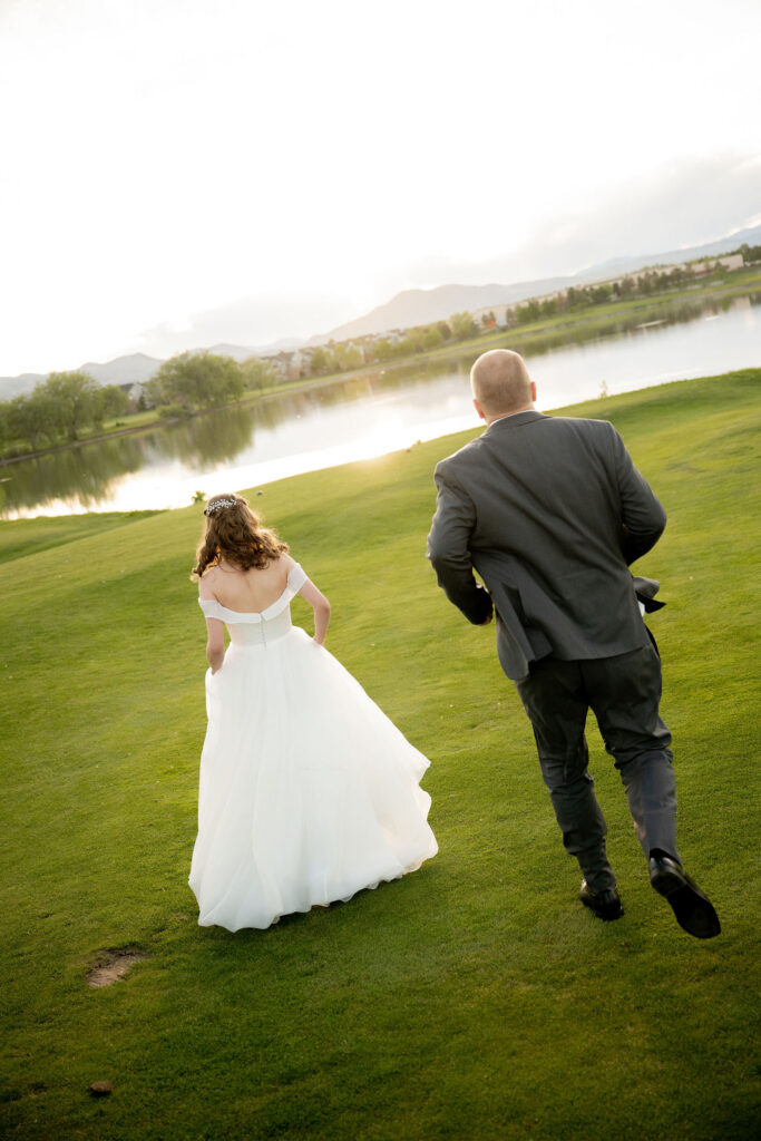 Couple walking in meadows