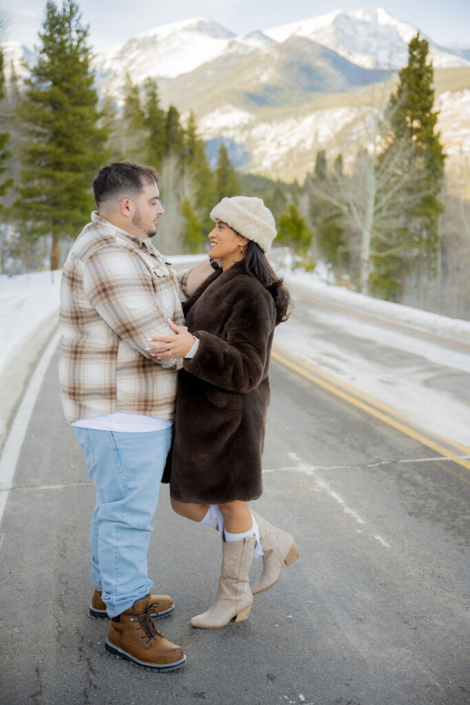 Mountain engagement session at sunset