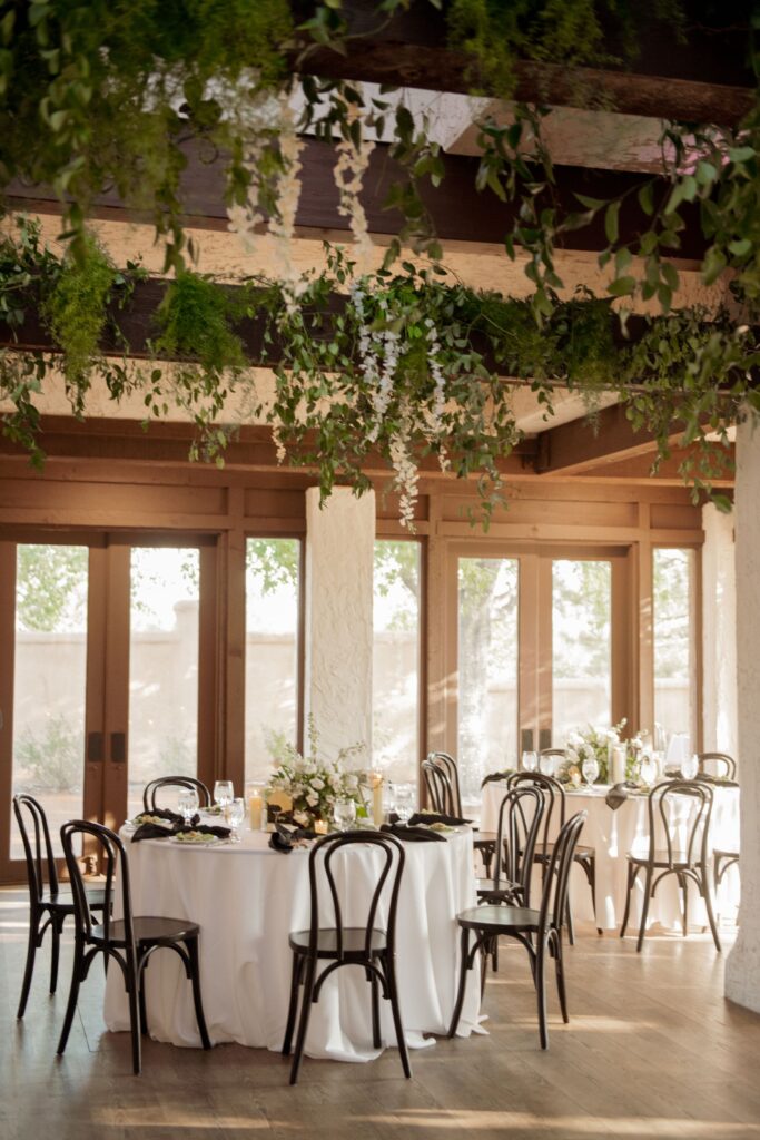 Elegant wedding reception venue setup.