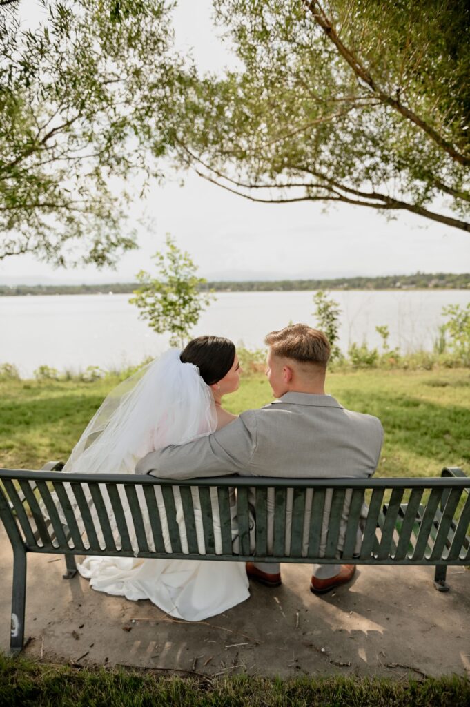 Bride and Groom on a Bench