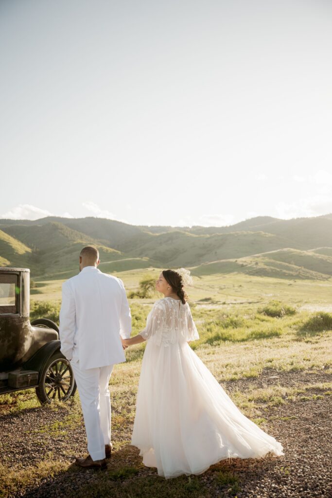 Bride and Groom walking hand in hand