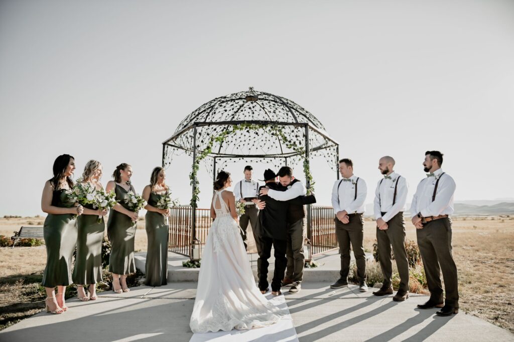 Bride hugging family member
