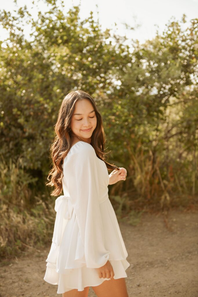Close Up Senior Portrait in White Dress