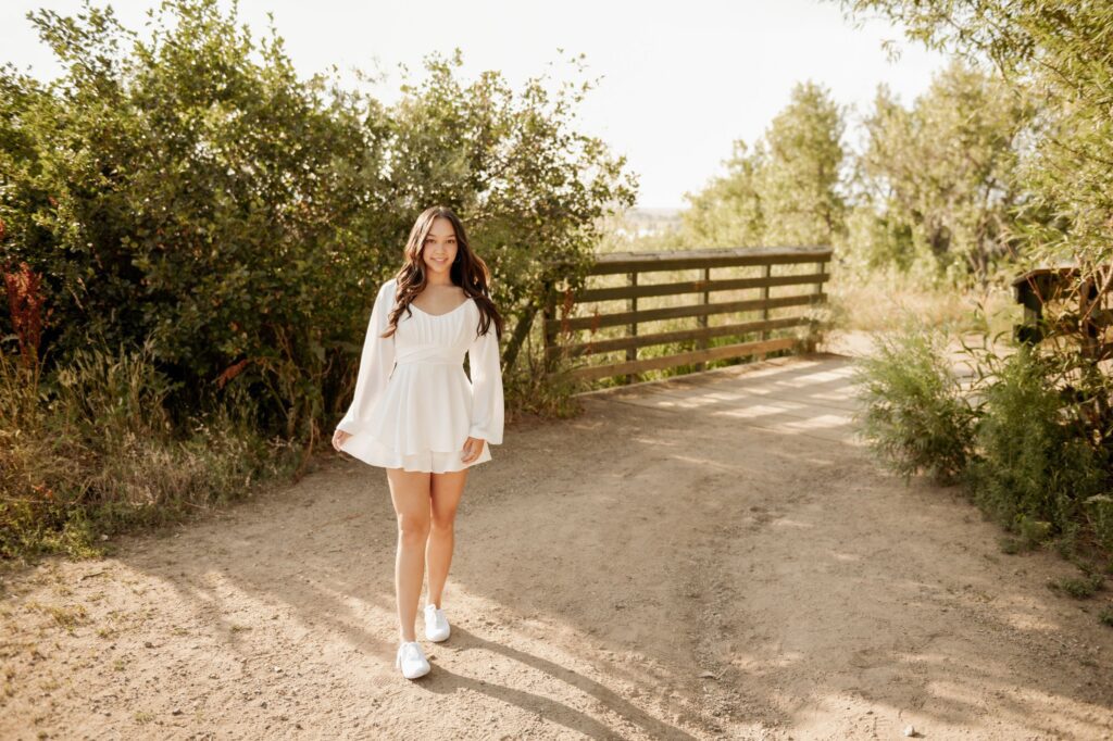 Outdoor Senior Portrait in White Dress