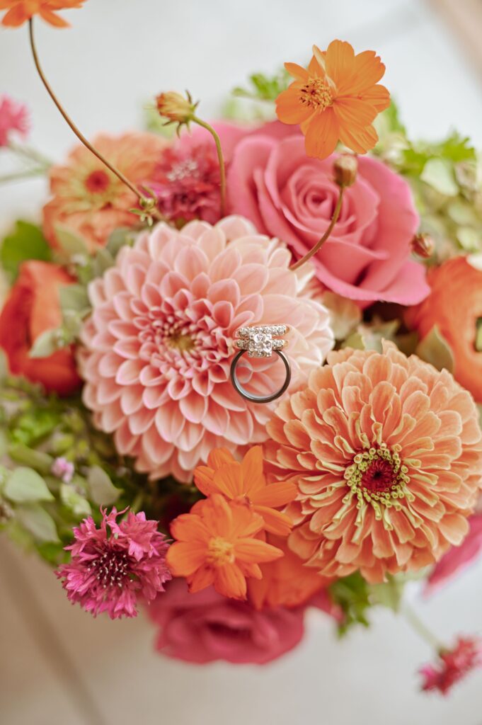 Wedding Rings on Bridal Bouquet