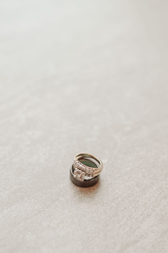 Wedding Rings on White Fabric