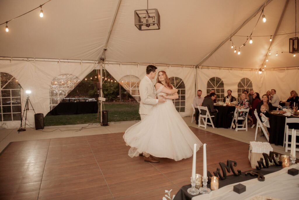 Bride and Groom dancing at reception