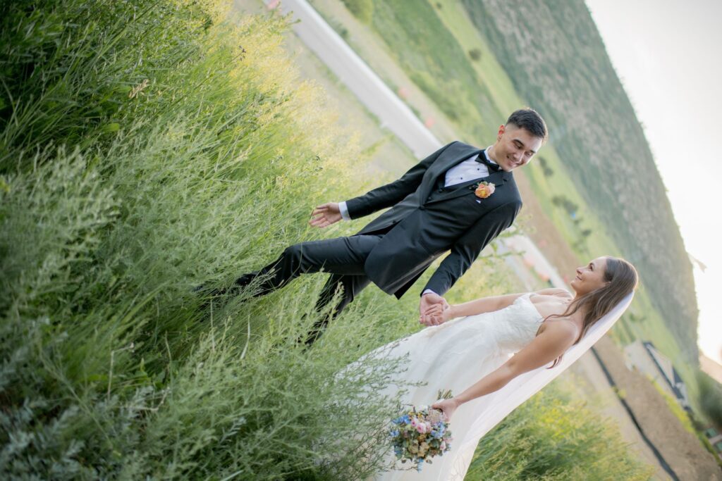 Bride and Groom walking hand in hand