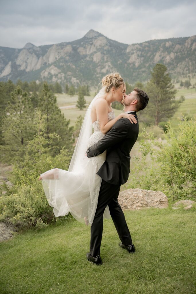 Bride and groom kissing