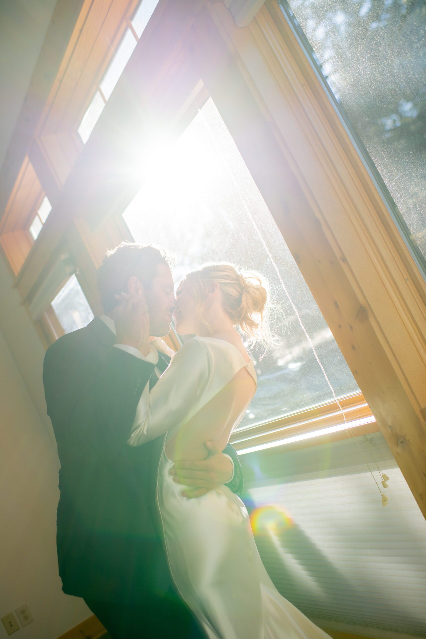Bride and groom kissing