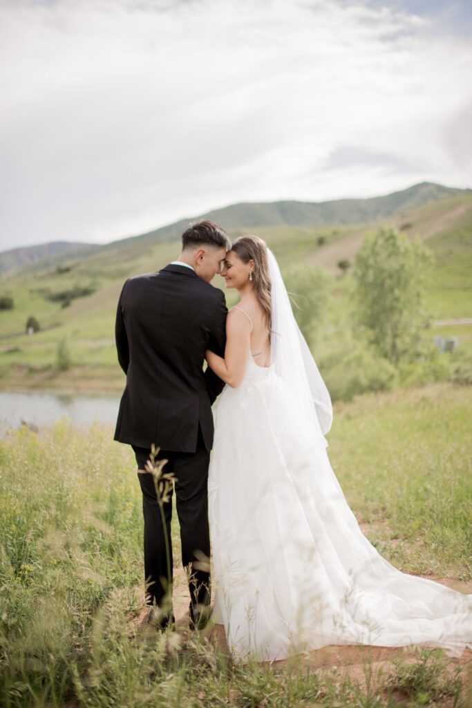 Bride and groom romantic portrait