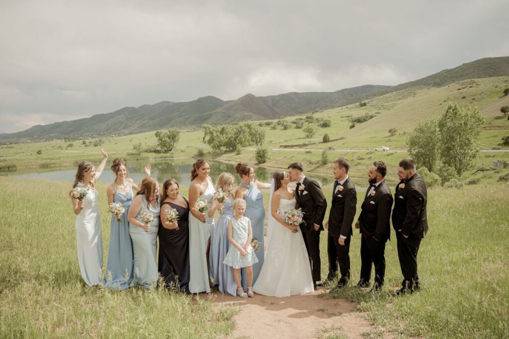 Bride and groom with family