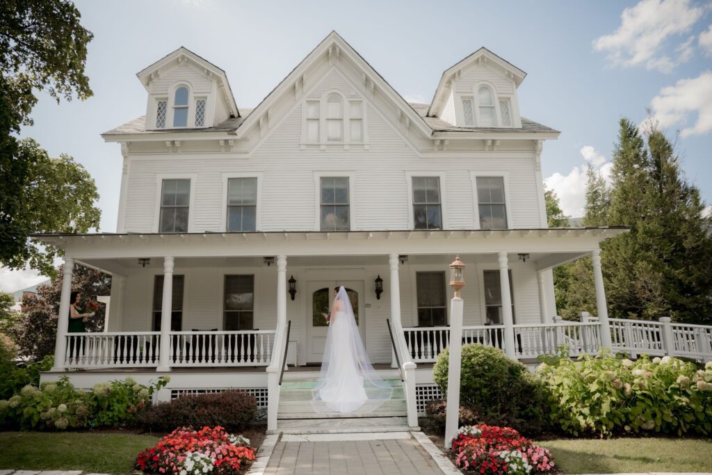 Bride in front of venue