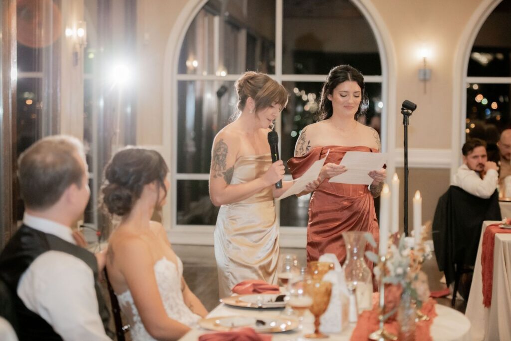 Friends giving speeches