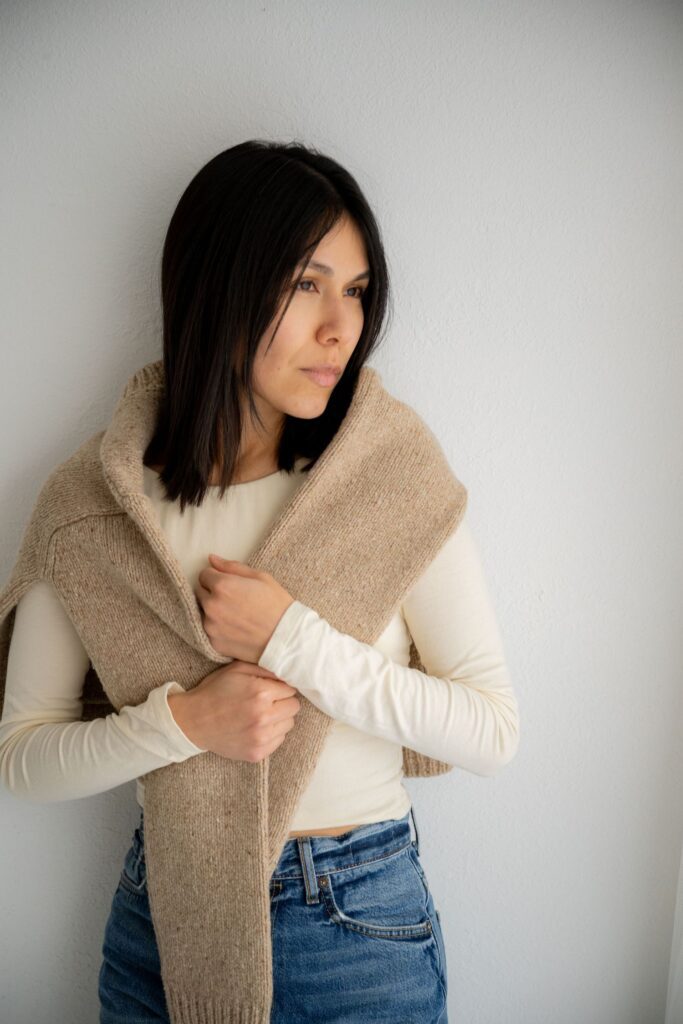 Model with a brown scarf